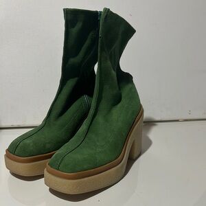 Green Suede Women's Platform Boots